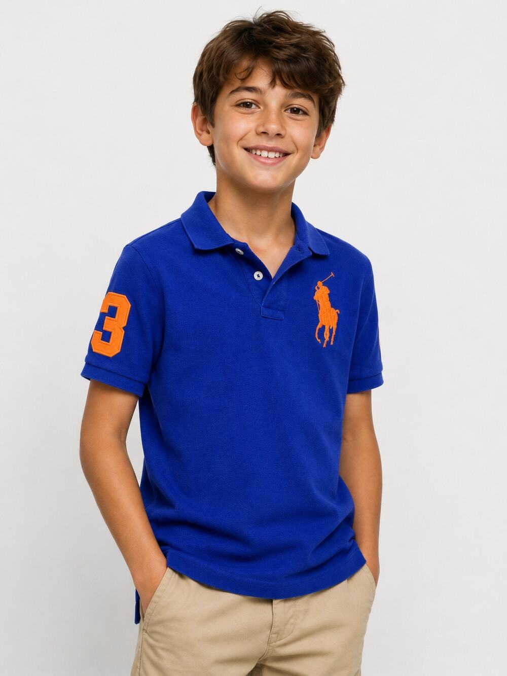Polo Ralph Lauren Boys Big Pony Polo Shirt Blue Orange #3 Size M 10-12